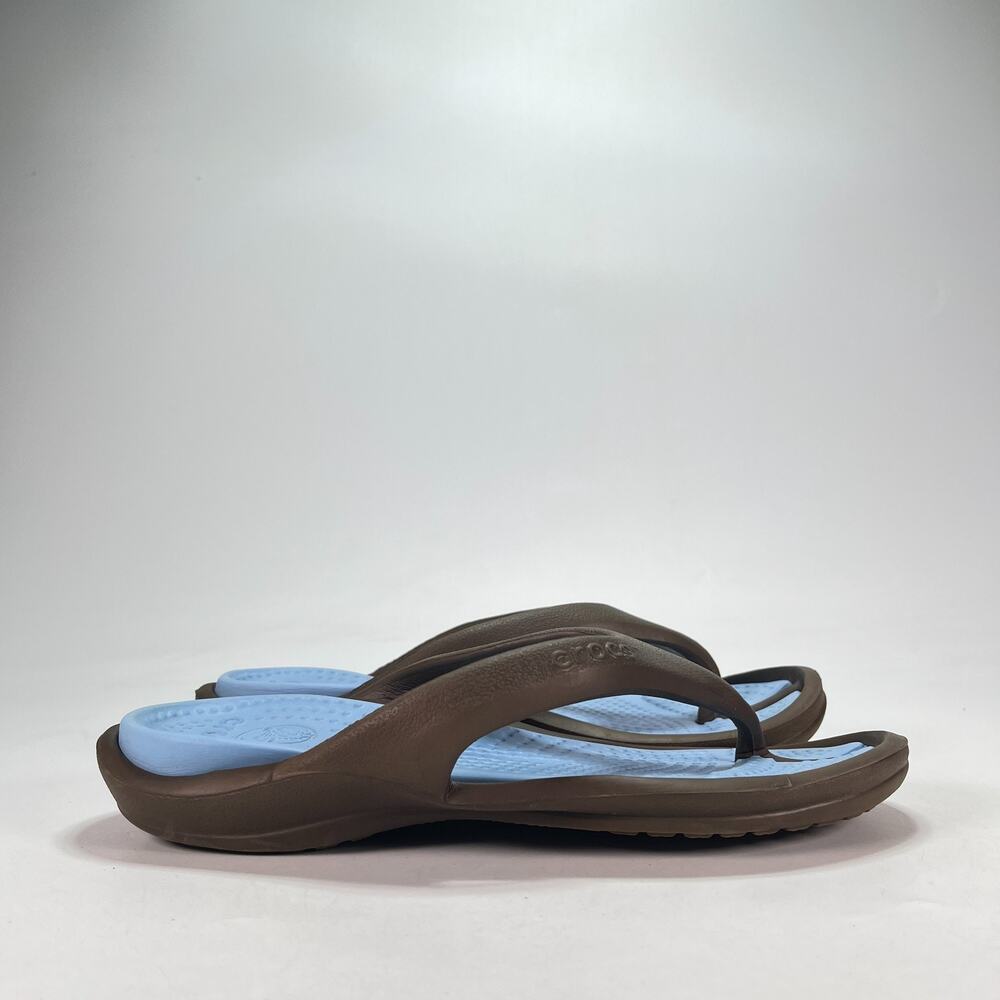 Crocs Athens Brown Blue Comfort Thong Sandals Casual Flip Flops Women's Size 9